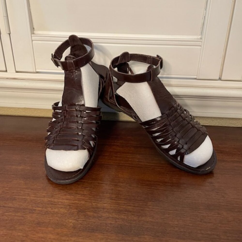 White Mountain Brown Woven Ankle-Strap Sandals